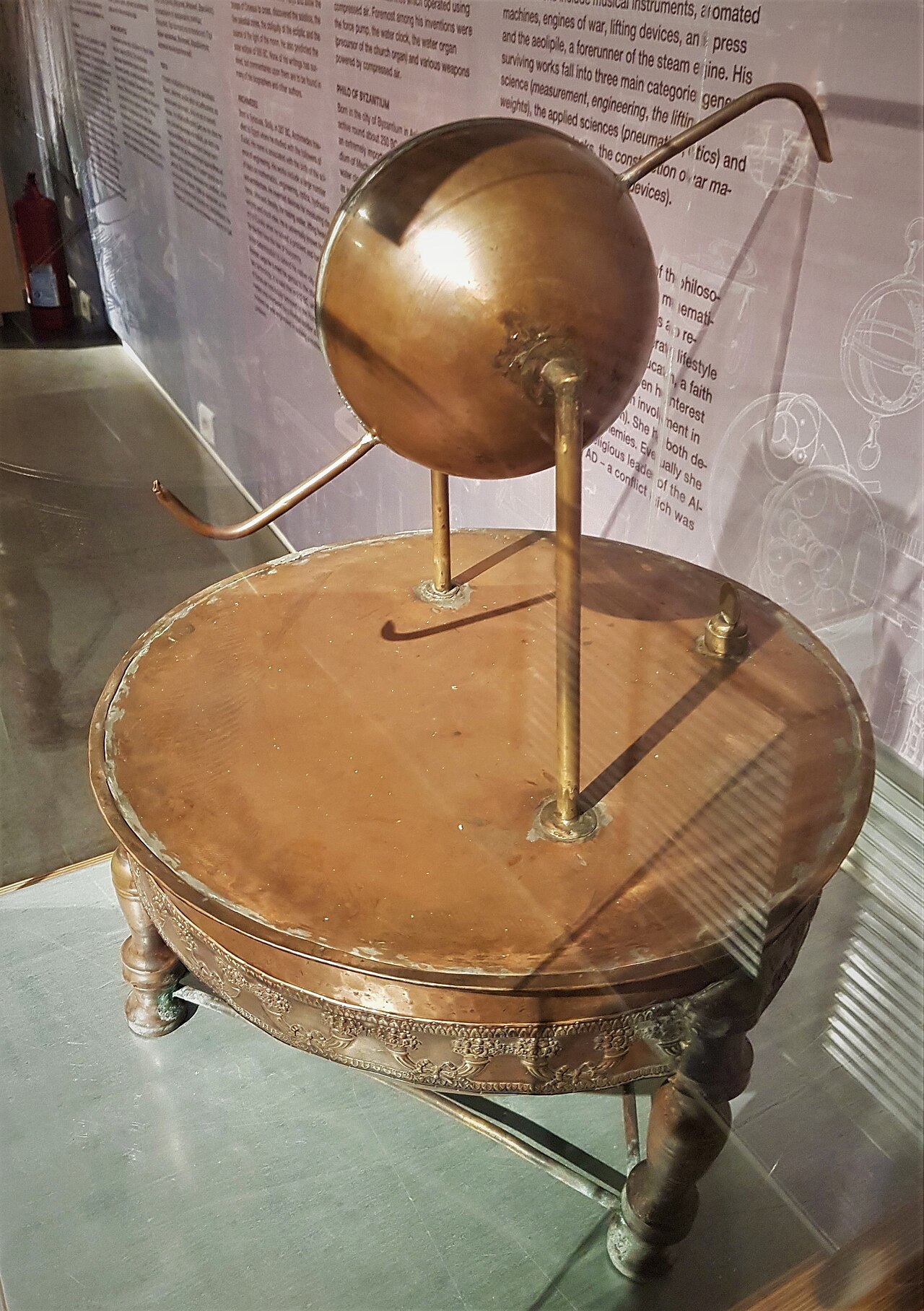 Modern reconstruction of Hero's aeolipile steam device