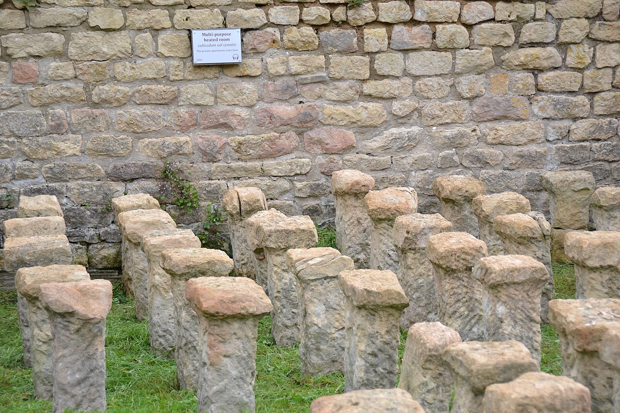Exposed supports of the hypocaust at Chedworth Roman Villa