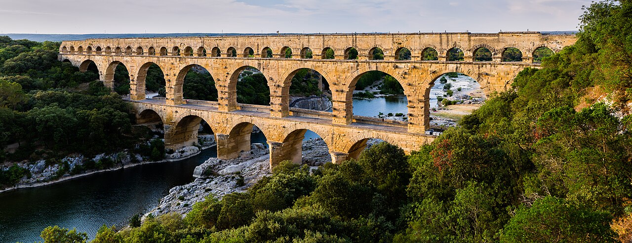 The three levels of the Pont du Gard Roman aqueduct bridge